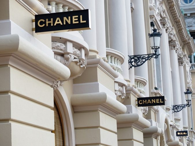 A street of shops with designer brands